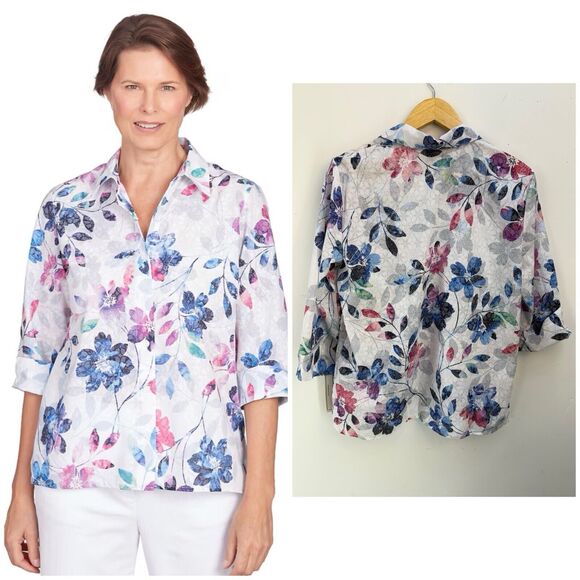 NWT Alfred Dunner Women Small Plaid Dress Shirt Blouse Button Down 3/4 Sleeve - Picture 10 of 10